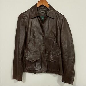 Polo Lauren Ralph Lauren Women’s Brown Leather Button-Front Jacket Size 2XL